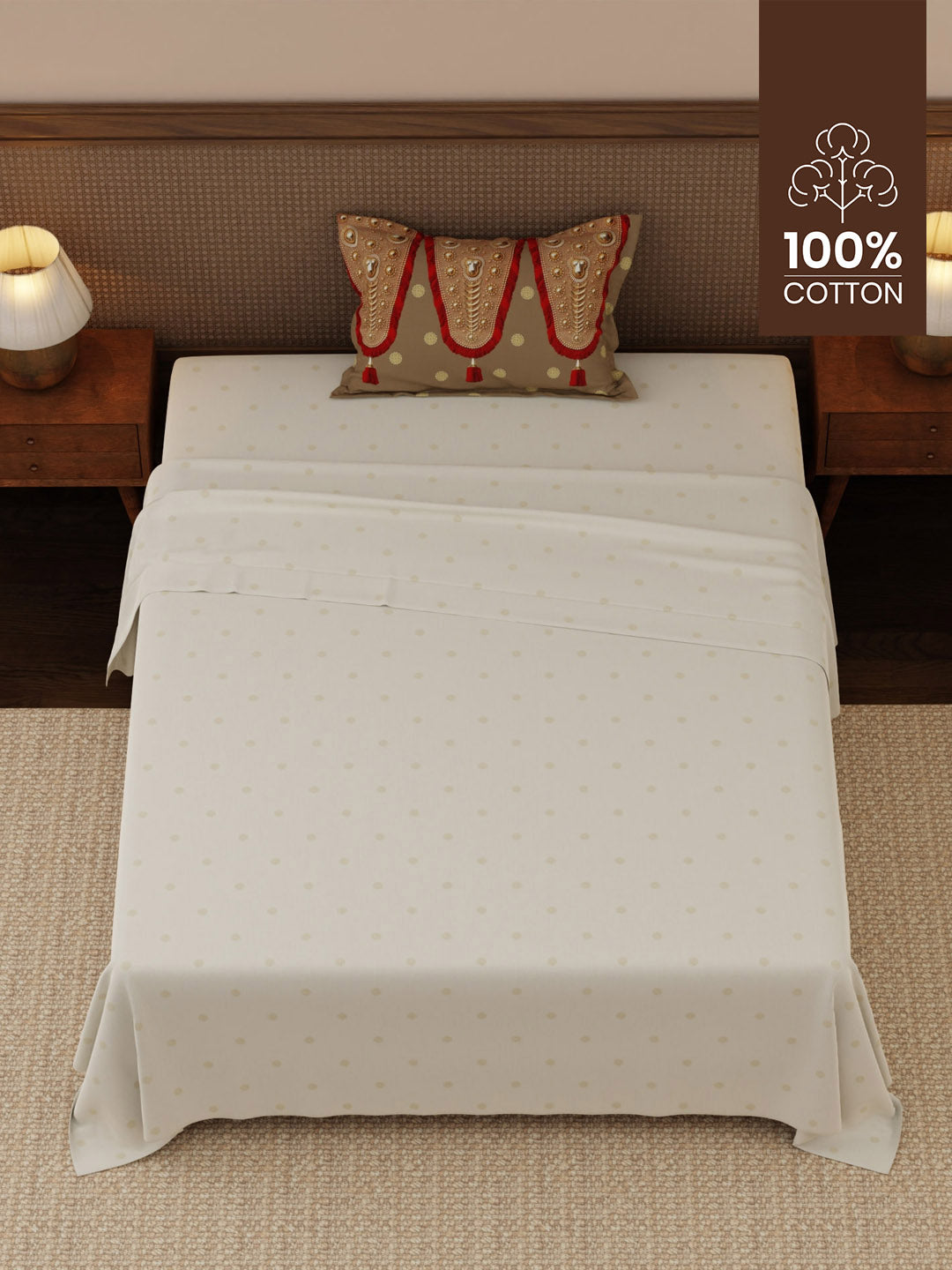 Heritage Walk 100% Cotton 200 TC Single Bedsheet with 1 Pillow Cover | Ethnic Print Bedsheet Set