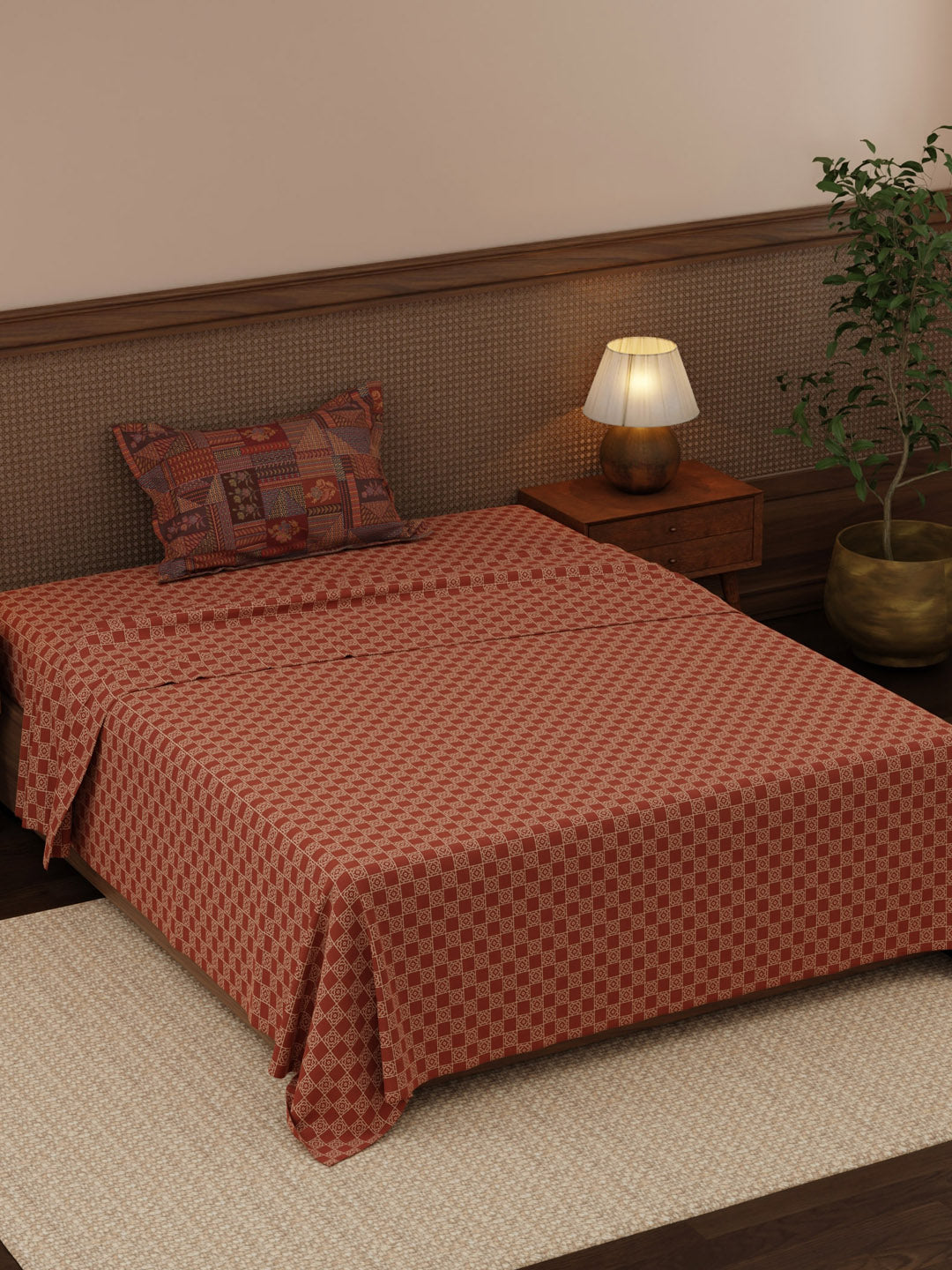 Heritage Walk 100% Cotton 200 TC Single Bedsheet with 1 Pillow Cover | Ethnic Print Bedsheet Set