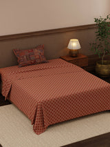 Heritage Walk 100% Cotton 200 TC Single Bedsheet with 1 Pillow Cover | Ethnic Print Bedsheet Set