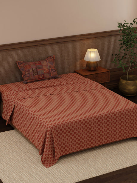 Heritage Walk 100% Cotton 200 TC Single Bedsheet with 1 Pillow Cover | Ethnic Print Bedsheet Set