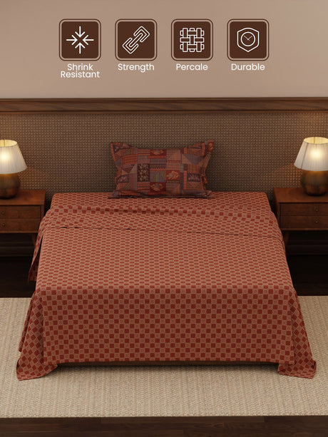 Heritage Walk 100% Cotton 200 TC Single Bedsheet with 1 Pillow Cover | Ethnic Print Bedsheet Set