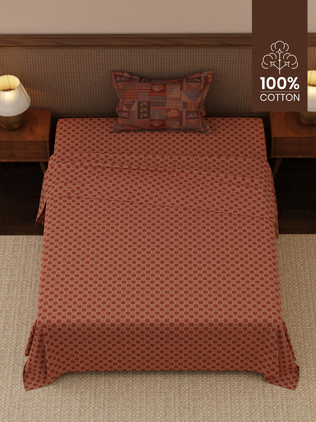 Heritage Walk 100% Cotton 200 TC Single Bedsheet with 1 Pillow Cover | Ethnic Print Bedsheet Set