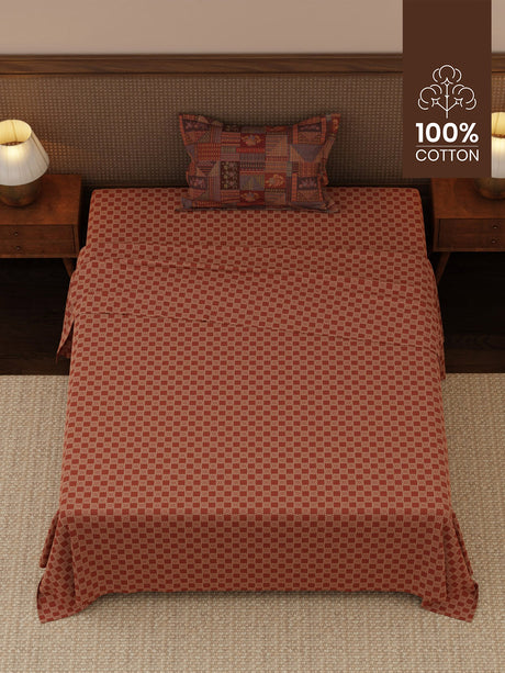 Heritage Walk 100% Cotton 200 TC Single Bedsheet with 1 Pillow Cover | Ethnic Print Bedsheet Set