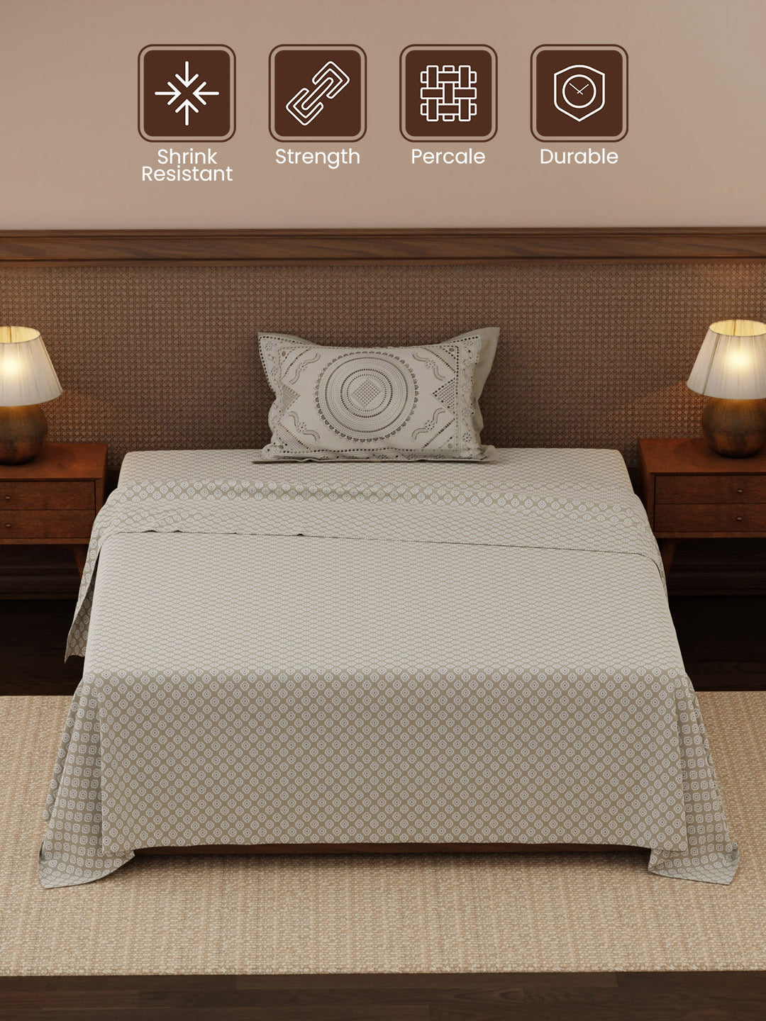 Heritage Walk 100% Cotton 200 TC Single Bedsheet with 1 Pillow Cover | Ethnic Print Bedsheet Set