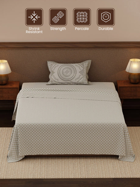 Heritage Walk 100% Cotton 200 TC Single Bedsheet with 1 Pillow Cover | Ethnic Print Bedsheet Set