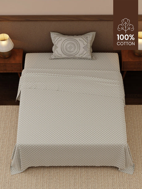 Heritage Walk 100% Cotton 200 TC Single Bedsheet with 1 Pillow Cover | Ethnic Print Bedsheet Set