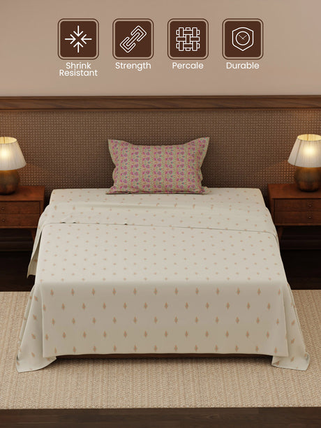 Heritage Walk 100% Cotton 200 TC Single Bedsheet with 1 Pillow Cover | Ethnic Print Bedsheet Set