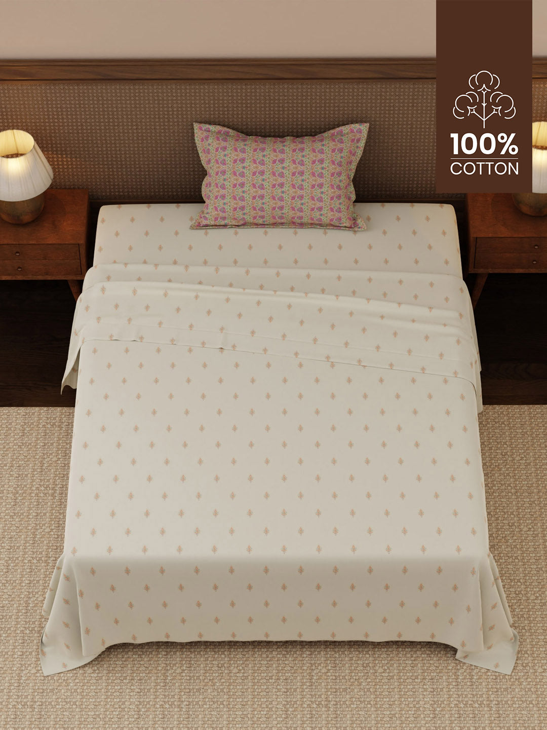 Heritage Walk 100% Cotton 200 TC Single Bedsheet with 1 Pillow Cover | Ethnic Print Bedsheet Set