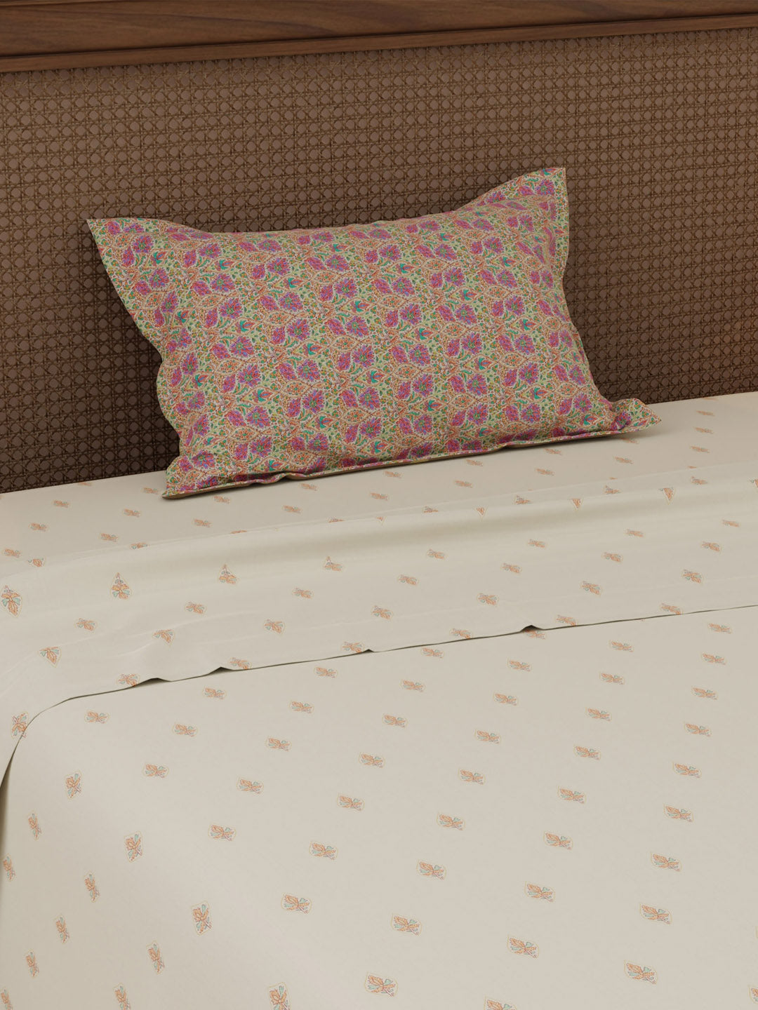 Heritage Walk 100% Cotton 200 TC Single Bedsheet with 1 Pillow Cover | Ethnic Print Bedsheet Set