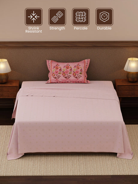Heritage Walk 100% Cotton 200 TC Single Bedsheet with 1 Pillow Cover | Ethnic Print Bedsheet Set