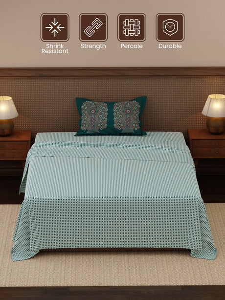 Heritage Walk 100% Cotton 200 TC Single Bedsheet with 1 Pillow Cover | Ethnic Print Bedsheet Set
