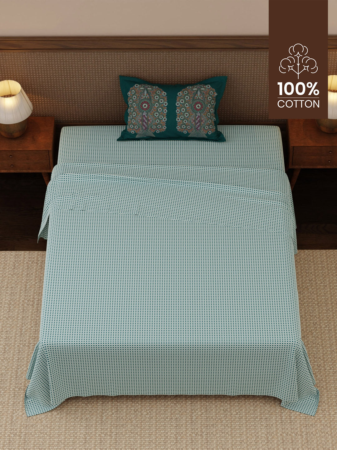 Heritage Walk 100% Cotton 200 TC Single Bedsheet with 1 Pillow Cover | Ethnic Print Bedsheet Set