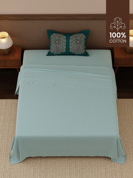 Heritage Walk 100% Cotton 200 TC Single Bedsheet with 1 Pillow Cover | Ethnic Print Bedsheet Set