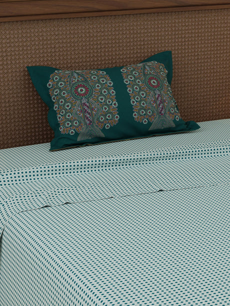 Heritage Walk 100% Cotton 200 TC Single Bedsheet with 1 Pillow Cover | Ethnic Print Bedsheet Set