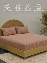 Sandalwood Aroma, 100% Cotton 300 TC, Light Brown Printed King Bedsheet with 2 Pillow Covers (Nature Bouquet Collection)
