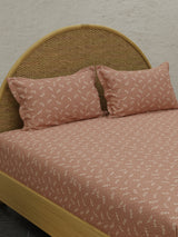 Sandalwood Aroma, 100% Cotton 300 TC, Light Brown Printed King Bedsheet with 2 Pillow Covers (Nature Bouquet Collection)