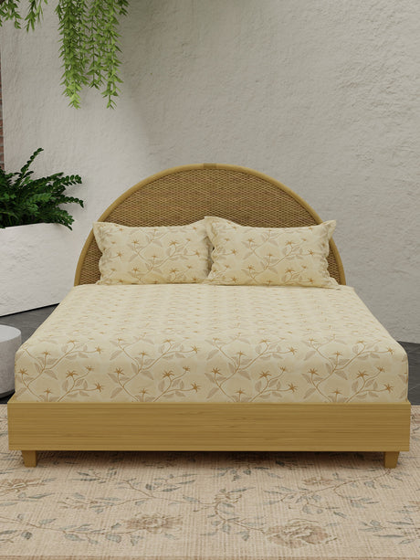 Nature Bouquet 100% Cotton 300 TC King Bedsheet with 2 Pillow Covers | Floral Fragrance Bedsheet Set