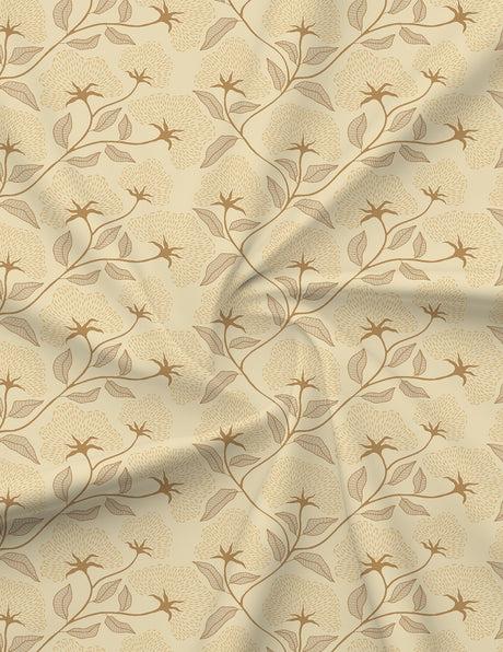 King Size Bedsheet Set with Gift Box - 100% Cotton 300 TC Beige Floral Sandalwood Aroma, Nature Bouquet