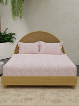 Rose Aroma, 100% Cotton 300 TC, Pink Floral King Bedsheet with 2 Pillow Covers (Nature Bouquet Collection)