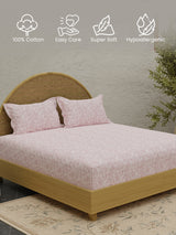Rose Aroma, 100% Cotton 300 TC, Pink Floral King Bedsheet with 2 Pillow Covers (Nature Bouquet Collection)