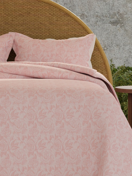 King Size Bedsheet Set with Gift Box - 100% Cotton 300 TC Pink Floral Rose Aroma, Nature Bouquet