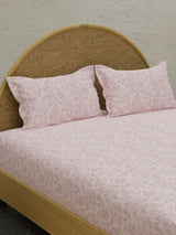 Rose Aroma, 100% Cotton 300 TC, Pink Floral King Bedsheet with 2 Pillow Covers (Nature Bouquet Collection)