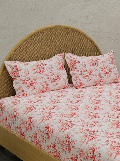 Nature Bouquet 100% Cotton 300 TC King Bedsheet with 2 Pillow Covers | Floral Fragrance Bedsheet Set