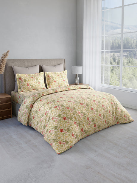 Nature Bouquet 100% Cotton 300 TC King Bedsheet with 2 Pillow Covers | Floral Fragrance Bedsheet Set
