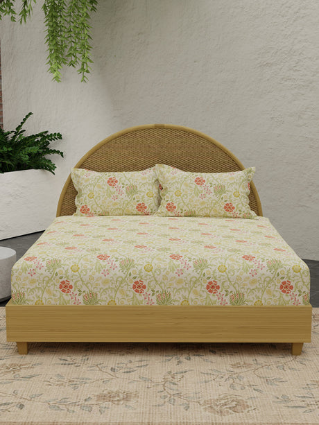 Nature Bouquet 100% Cotton 300 TC King Bedsheet with 2 Pillow Covers | Floral Fragrance Bedsheet Set