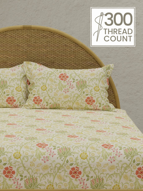 Nature Bouquet 100% Cotton 300 TC King Bedsheet with 2 Pillow Covers | Floral Fragrance Bedsheet Set