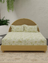 Green Apple Aroma, 100% Cotton 300 TC, Green Floral King Bedsheet with 2 Pillow Covers (Nature Bouquet Collection)