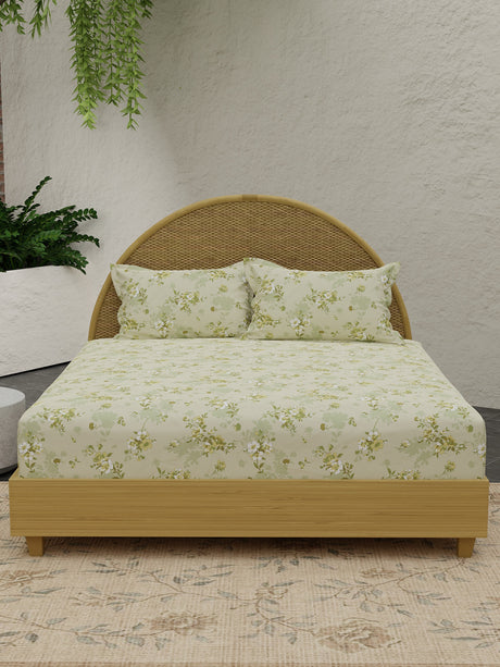 Nature Bouquet 100% Cotton 300 TC King Bedsheet with 2 Pillow Covers | Floral Fragrance Bedsheet Set