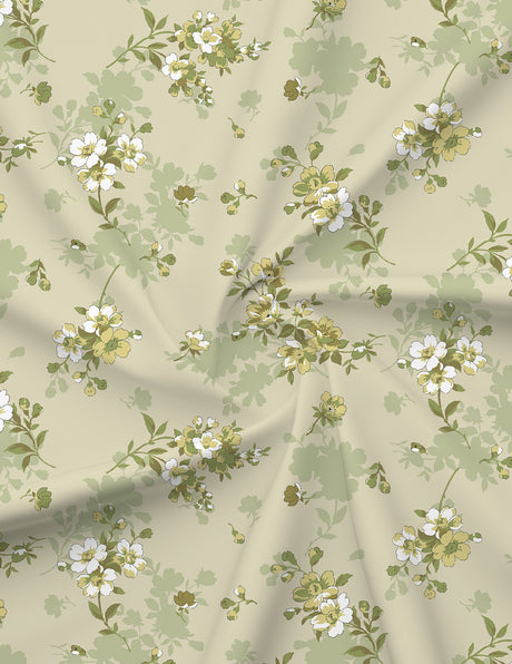 King Size Bedsheet Set with Gift Box - 100% Cotton 300 TC Green Floral Green Apple Aroma, Nature Bouquet