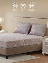 100% Cotton King Bedsheet Set, 300 TC Purple Floral, Gardenia Augusta