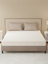 100% Cotton King Bedsheet Set, 300 TC Cream & Grey Floral, Gardenia Augusta