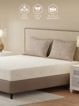 100% Cotton King Bedsheet Set, 300 TC Cream & Grey Floral, Gardenia Augusta