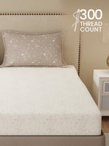 100% Cotton King Bedsheet Set, 300 TC Cream & Grey Floral, Gardenia Augusta