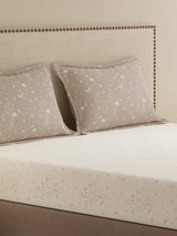 100% Cotton King Bedsheet Set, 300 TC Cream & Grey Floral, Gardenia Augusta