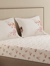 100% Cotton King Bedsheet Set, 300 TC White Floral, Gardenia Augusta