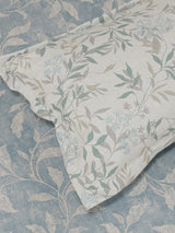 100% Cotton King Bedsheet Set, 300 TC Blue & Grey Floral, Gardenia Augusta