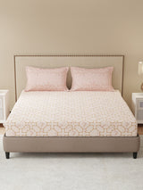 100% Cotton King Bedsheet Set, 300 TC Pink Floral, Gardenia Augusta