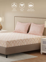 100% Cotton King Bedsheet Set, 300 TC Pink Floral, Gardenia Augusta