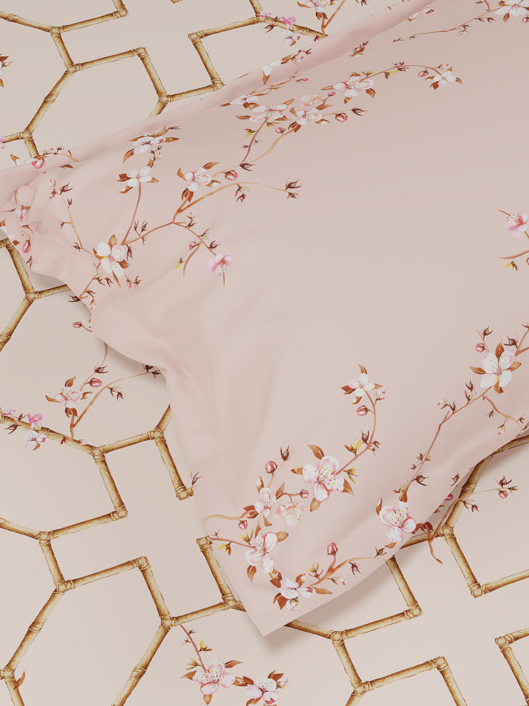 100% Cotton King Bedsheet Set, 300 TC Pink Floral, Gardenia Augusta