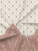 100% Cotton 300 TC, White & Brown Digitally Printed King Bedsheet with 2 Pillow Covers (Gardenia Augusta Vintage Collection)