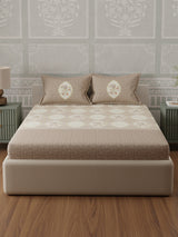 100% Cotton 300 TC, Grey Digitally Printed King Bedsheet with 2 Pillow Covers (Gardenia Augusta Vintage Collection)