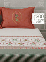 100% Cotton 300 TC, Red & White Digitally Printed King Bedsheet with 2 Pillow Covers (Gardenia Augusta Vintage Collection)