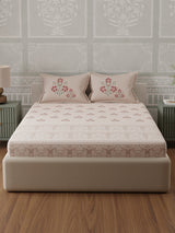100% Cotton 300 TC, Light Pink Digitally Printed King Bedsheet with 2 Pillow Covers (Gardenia Augusta Vintage Collection)