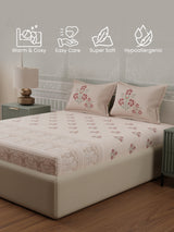 100% Cotton 300 TC, Light Pink Digitally Printed King Bedsheet with 2 Pillow Covers (Gardenia Augusta Vintage Collection)