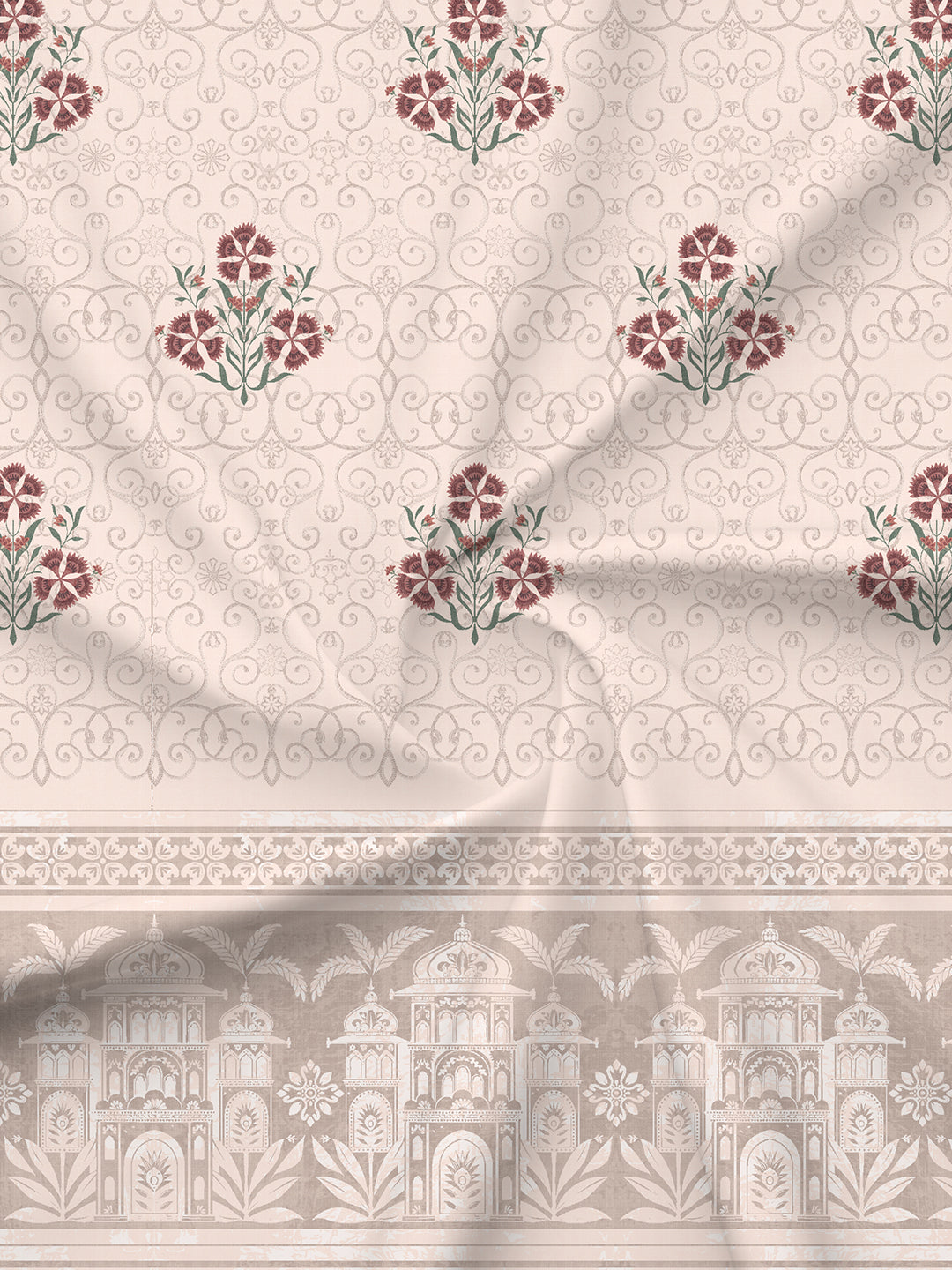 100% Cotton 300 TC, Light Pink Digitally Printed King Bedsheet with 2 Pillow Covers (Gardenia Augusta Vintage Collection)