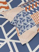 100% Cotton King Bedsheet Set, 300 TC Blue & Red Geometric, Gardenia Augusta
